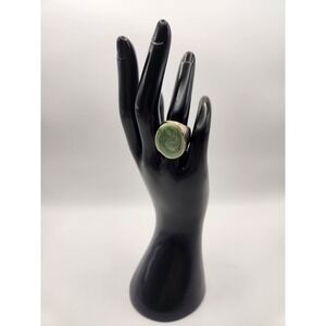 Men's 1" Creamy Green enamel 0.925 Sterling Silver vintage band Ring Size 7